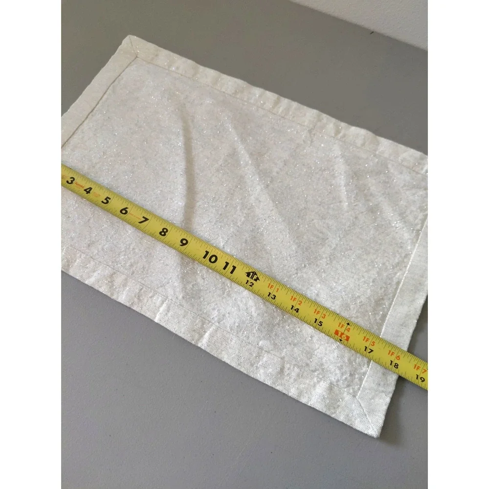Silver Tinsel Cotton Placemats Set of 7 Textured Off White Tailored Elegant